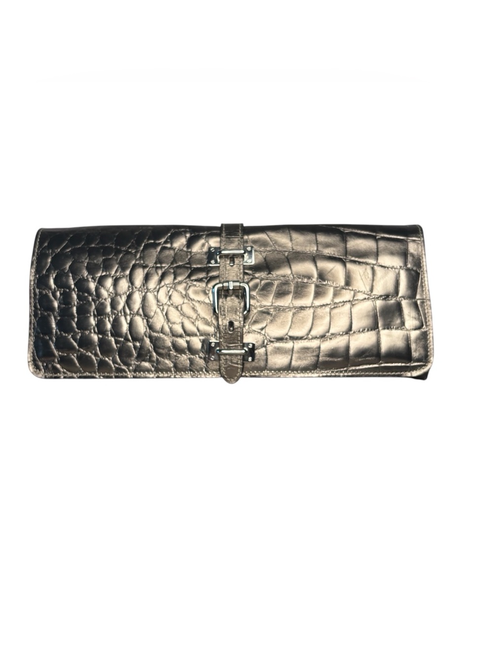 CLAUDIA FIRENZE embossed Leather Clutch, bronze Made in ITALY 6”x 14”